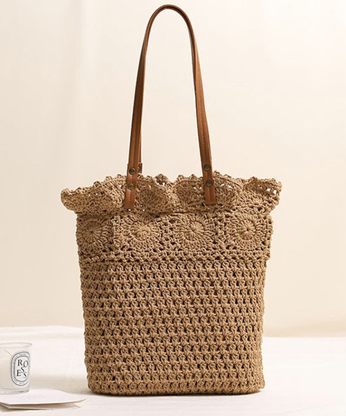 レディース　ベージュ 編み込みトートバッグ DAY CLOSET トートバッグ レディース クロシェ編みトートバッグ
