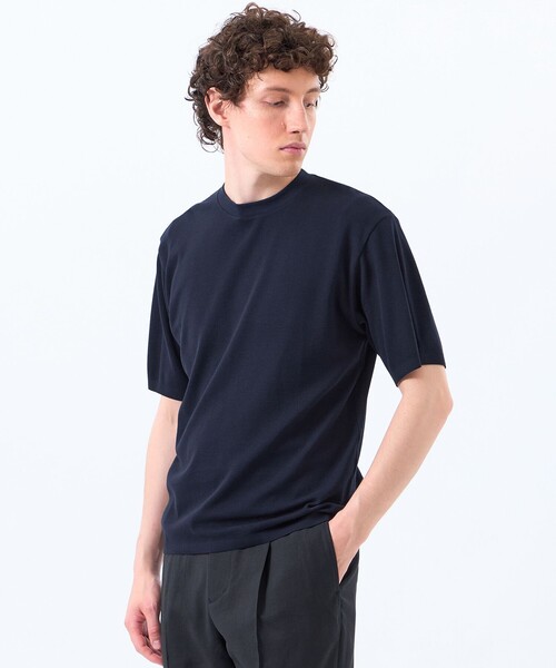 セーター ニット 30/1ミニカノコ クルーネック半袖ニットTシャツ メンズの画像