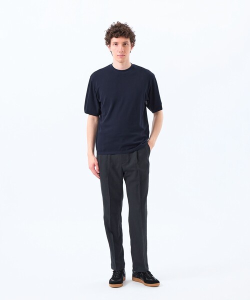セーター ニット 30/1ミニカノコ クルーネック半袖ニットTシャツ メンズの画像