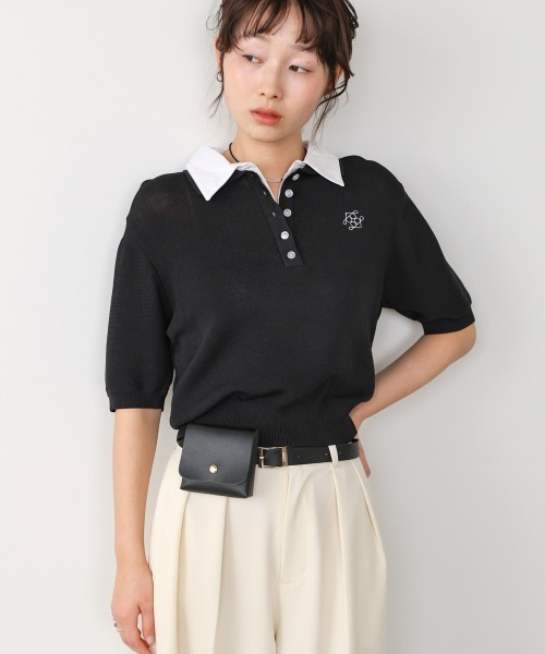 BAB（バブ） tシャツ ダブルカラー衿付きポロニット レディース