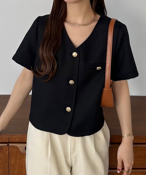 「callautia」 ノーカラージャケット LARGE アイボリー レディース