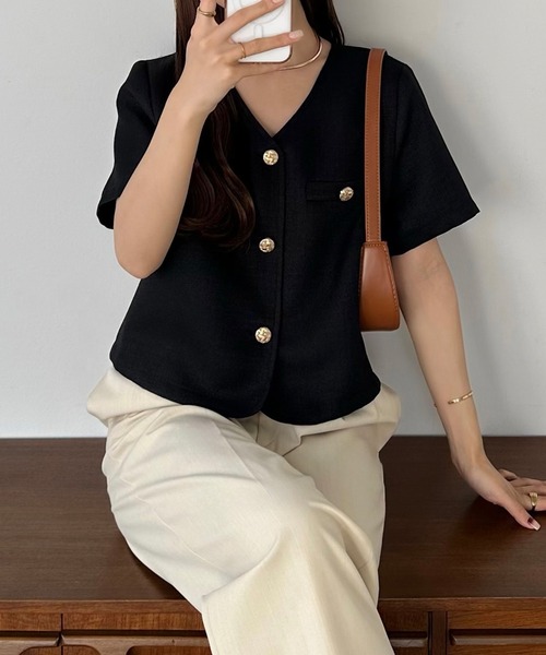 「callautia」 ノーカラージャケット LARGE アイボリー レディース