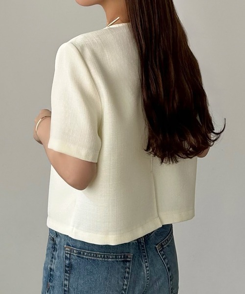 「callautia」 ノーカラージャケット LARGE アイボリー レディース