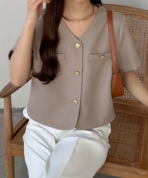 「callautia」 ノーカラージャケット LARGE アイボリー レディース