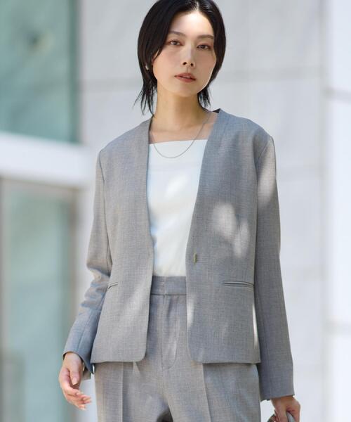 ノーカラージャケット グレー セール】 【保温効果/ストレッチ】シリーズ累計13万枚突破！ビューティ