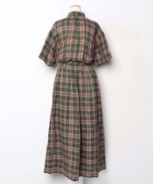 「SINME」 リネンチェックロング シャツワンピース S グリーン レディース_画像2