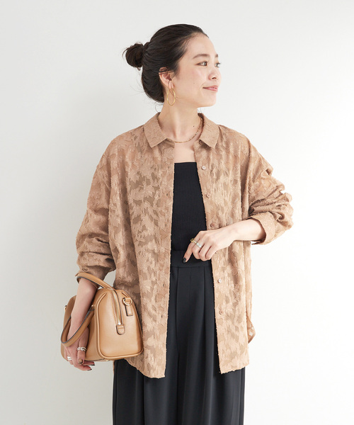【ベージュ】格子ジャガード長袖シャツ (WOMENS) ルコックスポルティフ ゴルフ レディース ゴルフウェア 半袖シャツ 春