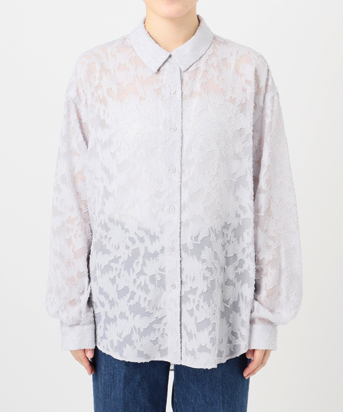 【ベージュ】格子ジャガード長袖シャツ (WOMENS) B.C STOCK（ベーセーストック） ブラウス シャツ 手洗い可