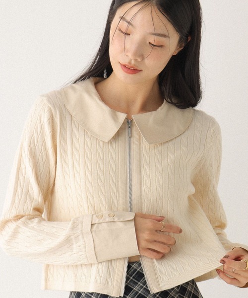 Heather（ヘザー） ニット セーター 布帛ドッキングZIPニット 598415