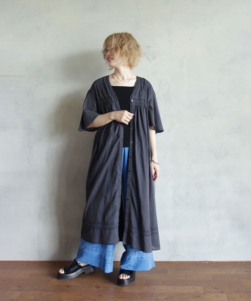 「BITTOKO」 半袖ワンピース FREE グレイッシュベージュ レディース_画像6