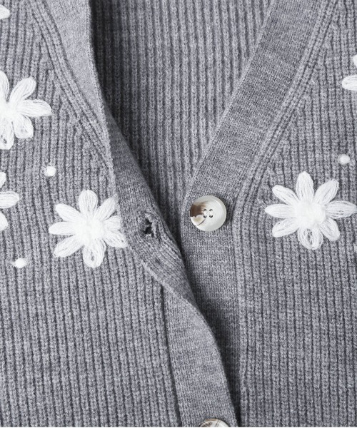 カーディガン フラワー刺繍リブニットカーディガン レディース