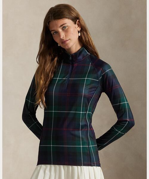 RLX チェック ストレッチジャージー クォータージップ レディース