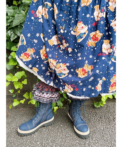 PINK HOUSE（ピンクハウス） ブーツ 顔くまネーム使い編み上げブーツ