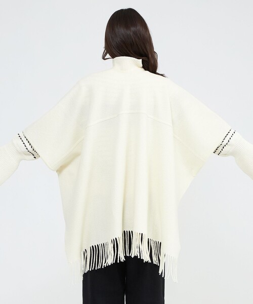 ストール マフラー 「La maglia due」 フリンジニットケープ レディースの画像