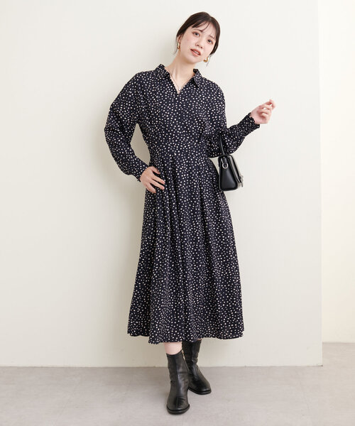 「natural couture」 長袖ワンピース FREE チャコールグレー レディース_画像3