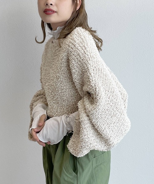 「w closet」 半袖ニット FREE ベージュ レディース_画像9