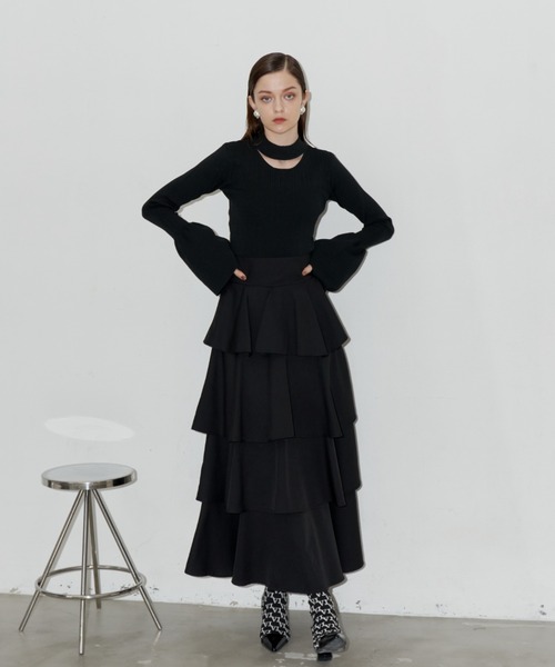 「VIOLETTA」 フリルスカート S グレイッシュブルー レディース_画像2