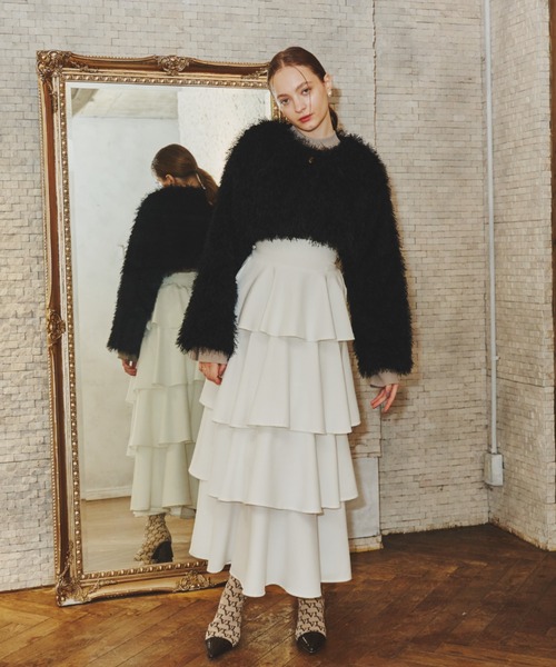 「VIOLETTA」 フリルスカート S グレイッシュブルー レディース_画像3