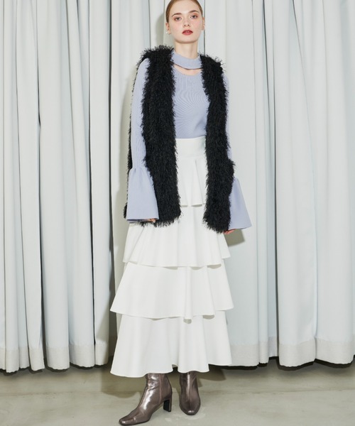 「VIOLETTA」 フリルスカート S グレイッシュブルー レディース_画像4