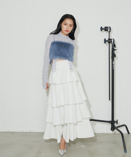 「VIOLETTA」 フリルスカート S グレイッシュブルー レディース_画像8