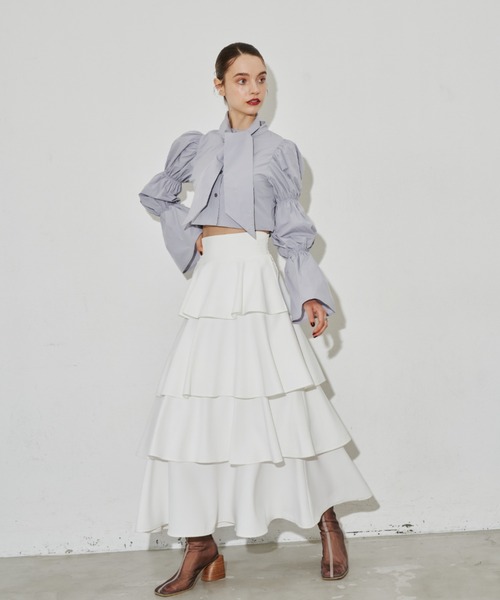 「VIOLETTA」 フリルスカート S グレイッシュブルー レディース_画像9