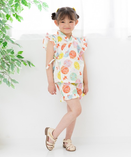 chil2 浴衣 綿100％ フリル甚平 上下セット キッズ 子供 女の子