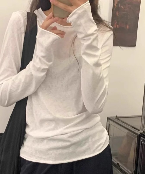 tシャツ スラブ入りサイドシャーリングクルーネックロンT レディース | deux amour | 01