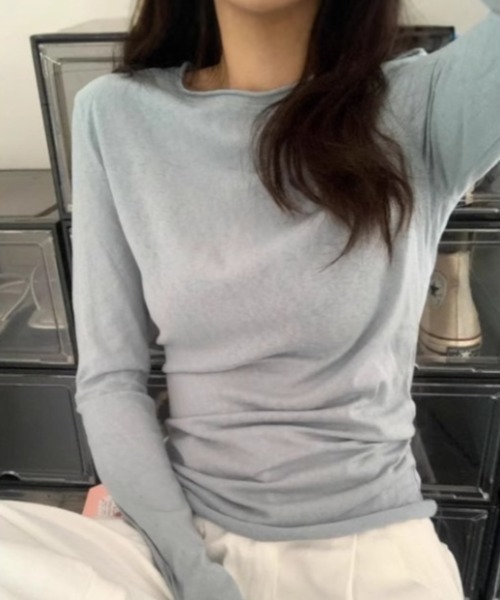 tシャツ スラブ入りサイドシャーリングクルーネックロンT レディース | deux amour