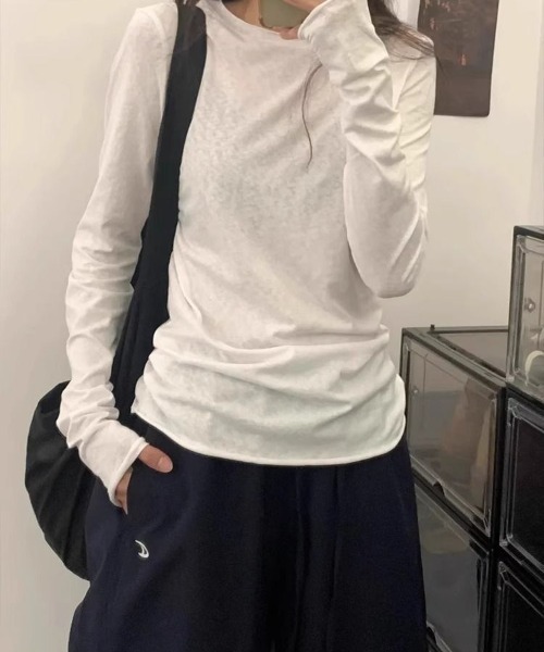 tシャツ スラブ入りサイドシャーリングクルーネックロンT レディース | deux amour | 04