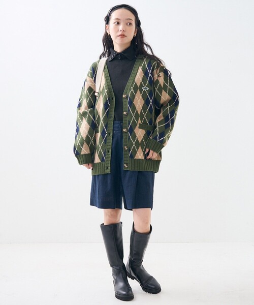 「FREAK'S STORE」 ニットカーディガン フリ- グリーン レディース_画像2