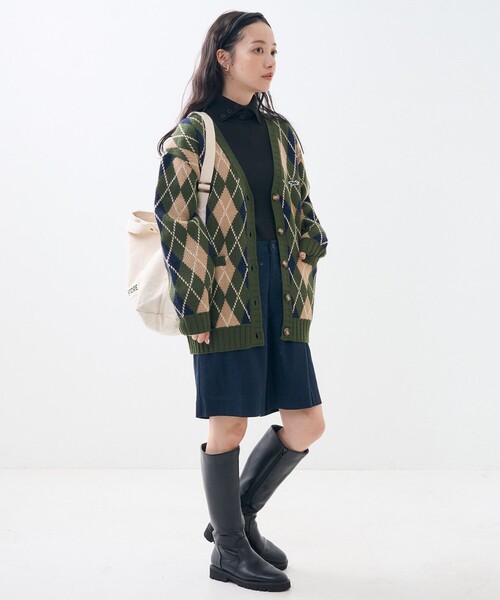 「FREAK'S STORE」 ニットカーディガン フリ- グリーン レディース_画像3