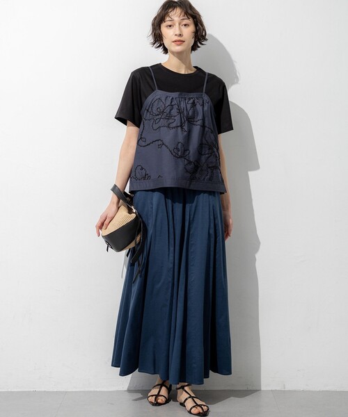 tシャツ シアーエンブロイダリー キャミソール コンビ Tシャツ レディースの画像