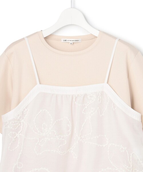 tシャツ シアーエンブロイダリー キャミソール コンビ Tシャツ レディースの画像