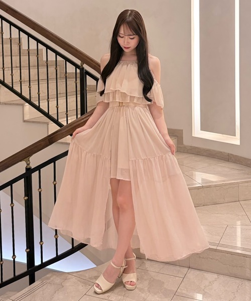 NOMAE アメスリフリルレイヤードロングワンピース ネイビー NOMAE