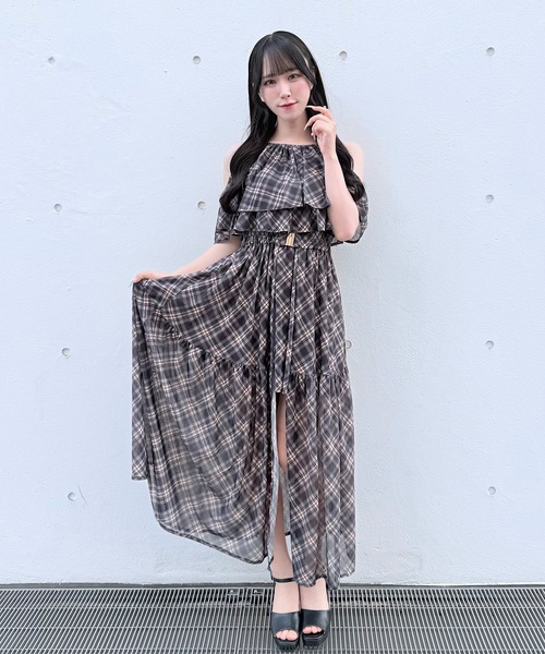 ワンピース アメスリフリルレイヤードロングワンピースの画像