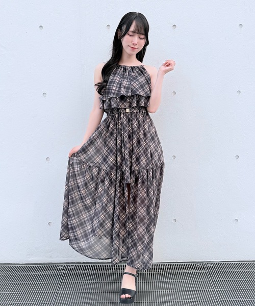 ワンピース アメスリフリルレイヤードロングワンピースの画像