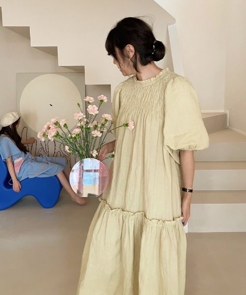 FAVORITO ワンピース 半袖 リラックスパフスリーブワンピース