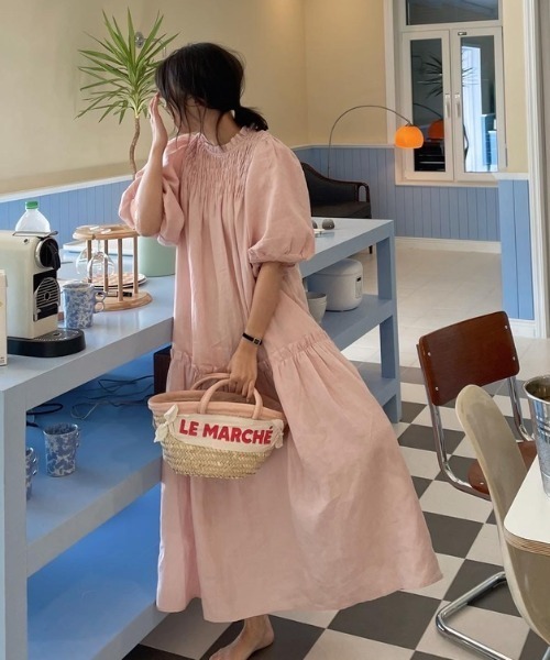 FAVORITO ワンピース 半袖 リラックスパフスリーブワンピース