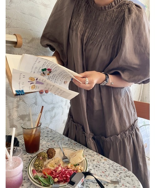 FAVORITO ワンピース 半袖 リラックスパフスリーブワンピース