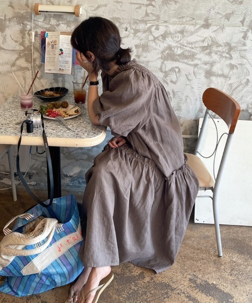 FAVORITO ワンピース 半袖 リラックスパフスリーブワンピース