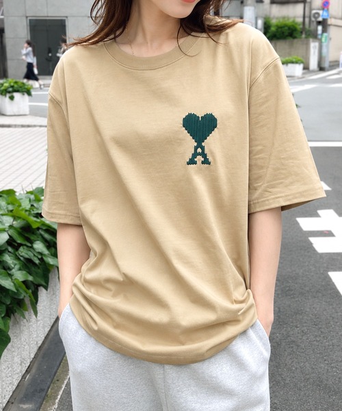 AMI アミ ビッグハート ロゴ Tシャツ 半袖 アイボリー ユニセックス M AMI Alexandre Mattiussi tシャツ 半袖 「AMI PARIS」アミ パリス