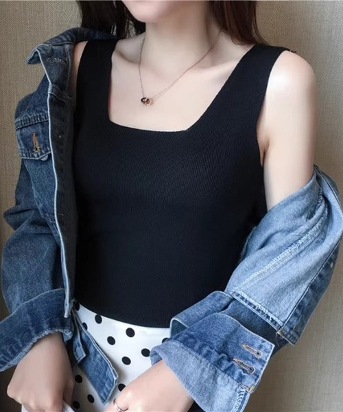 【極美品】FOXEY BOUTIQUE スクエアネックニットタンクトップ L LABEL（エルラベル） タンクトップ ノースリーブ スクエアネック