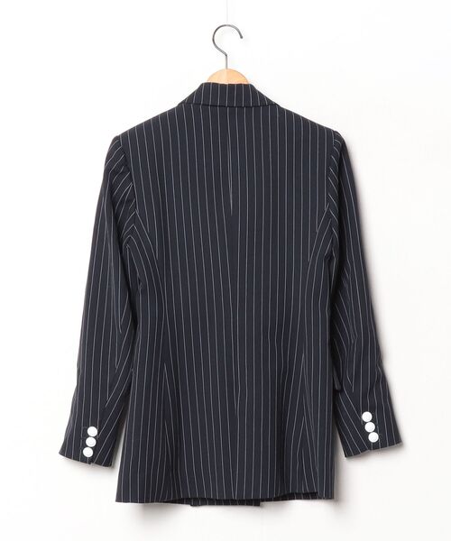 「BORDERS at BALCONY」 PIN STRIPE DOUBLE JACKET 36 ネイビー レディース_画像2
