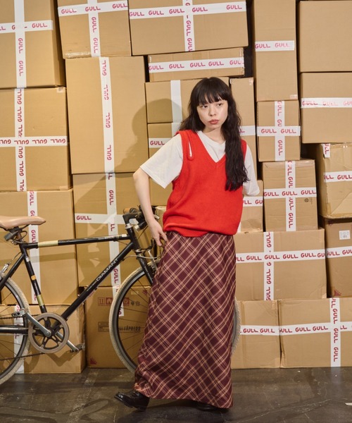 「common gull products.」 ロングスカート MEDIUM レッド レディース_画像4