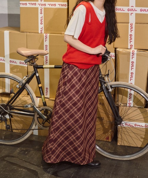 「common gull products.」 ロングスカート MEDIUM レッド レディース_画像5