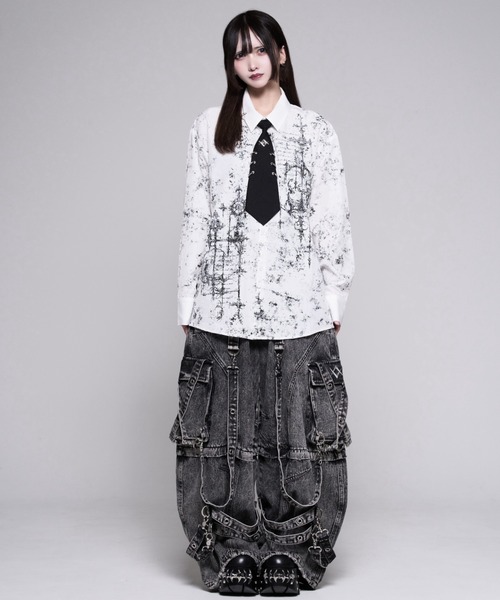REFLEM【レフレム】 ネクタイ付プリント長袖シャツ REFLEM（レフレム） ブラウス シャツ 「REFLEM/レフレム」ピアス