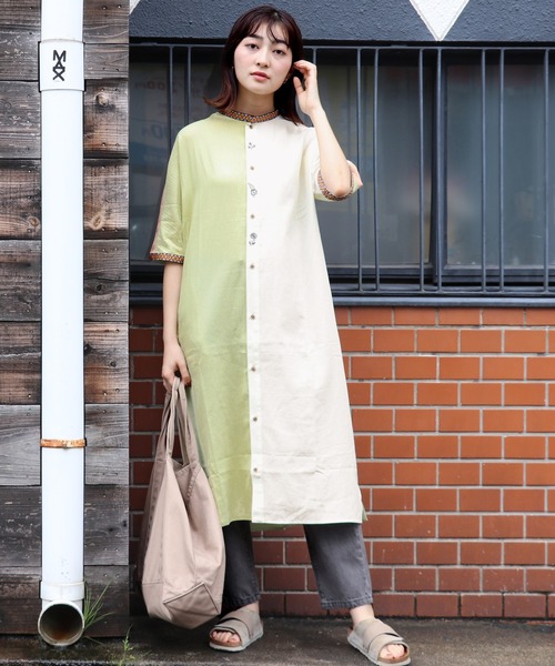 「KRIFF MAYER Lady's Collection」 半袖ワンピース MEDIUM ベージュ レディース_画像4