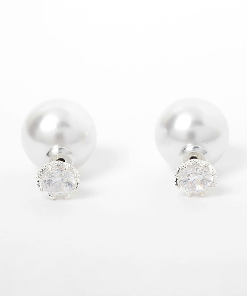 ピアス 一粒パール＆ラインストーンピアス 結婚式 パーティー お呼ばれ オケージョン レディース | GIRL DRESS FOR NOW