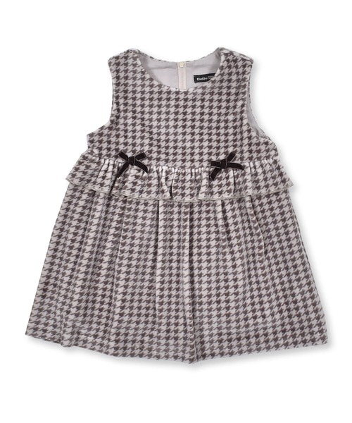 BeBe（ベベ） BeBe/「お揃い」ベロア千鳥柄フリルリボンワンピース