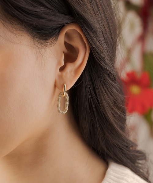 ヴィンテージ風オーバル型ピアス ギャツビー オーバル ピアス[05615-WG] Gatsby Oval Earrings